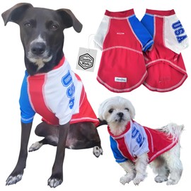 Louie de Coton® Made in USA Quality Cooling UPF50+ Sun Shirts for Dogs | Max UV Protection from Sunburn | Light Weight, Breathable, Wound Care, Leash Hole, Size: M (Red)