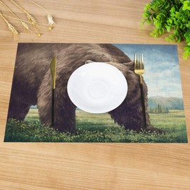 Swono Bear Placemats,Old Bear in a Wild Landscape Painting Place Mats Home Decoration for Dinner Table Indoor Outdoor Waterproof Kitchen Table Mats Set of 4,12"x18"