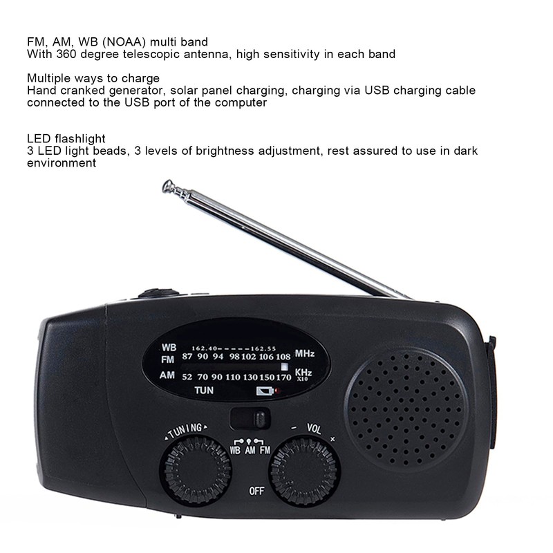 Jectse Emergency Solar Hand Crank Radio with Bright LED Flashlight
