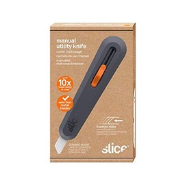 Slice 10550 Utility Knife, 5-Position Locking, Safe Ceramic Lasts 11x Longer vs. Metal, Manual Sliding Blade, 6 Pack