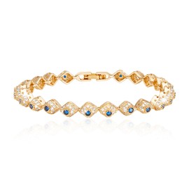 Richapex 18k Gold Plated Evil Eye Bracelet, Overlay with Navy Blue Mini Evil Eye Style Anklet, 7.48inch Bracelet for Women Men