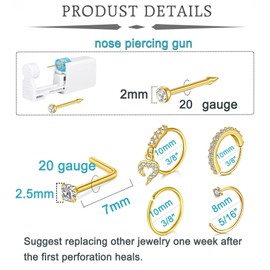 QWALIT Nose Piercing Kit Gold Nose Ring Piercing Kit Self Nose Piercing Kit at Home Nose Piercing Kit with Nose Rings Disposable Nose Piercing Gun Kit Gold Piercing Kit for Nose Ring Gun Piercing Kit