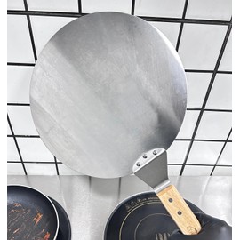 Pizza Peel with Wooden Handle, 12-inch Round Stainless Steel Paddle, Metal Pizza Spatula