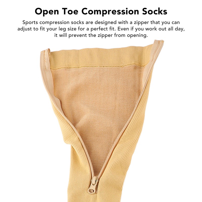 3Pairs Zipper Compression Socks Breathable Open Toe Over The Calf