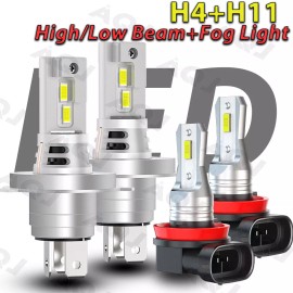 AQJ For Nissan Versa 2007-2012 LED Headlight Hi/Lo Beam+Fog Lights Bulbs 6000K Combo