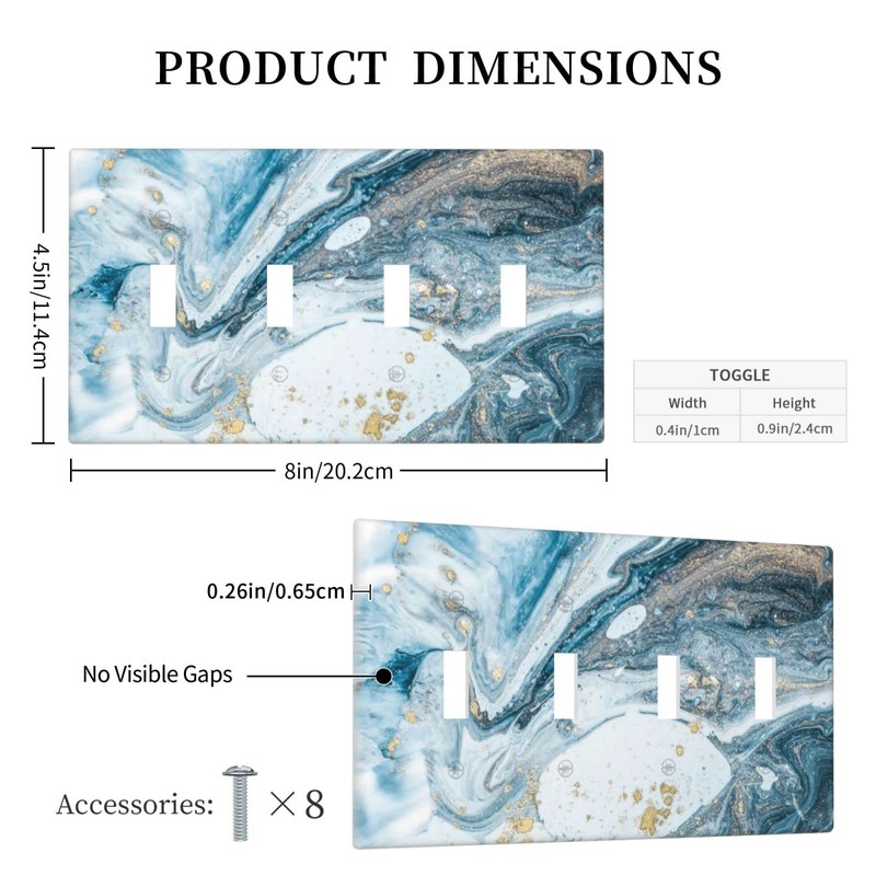 Blue Marble Light Switch Cover 4 Gang Wall Plate Quad