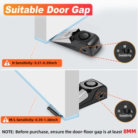 Fuers Door Stop Alarm, Non-Slip Rubber Wedged Shape Door Stopper Alarm with 125dB-Adjustable Sensitivity Lightweight, Suitable for Home Hotel Travel