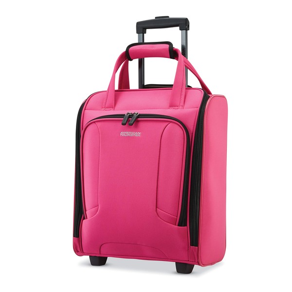 American Tourister 4 Kix Expandable Softside Luggage with Spinner Wheels, Pink, Underseater