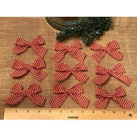 MIABE Primitives Supplies for 9 Homespun Handmade Bows ~ BARN RED Small Check Primitive Farmhouse Christmas for Home, Holiday Decor, DIY Craft.