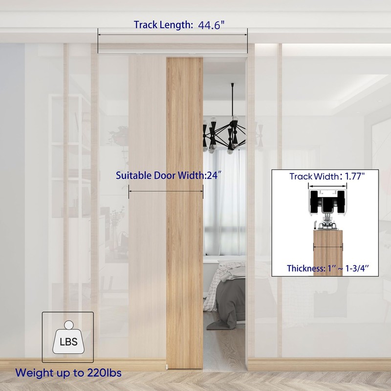 JUBEST 4FT Commercial Grade Pocket Door Hardware and Track Set,