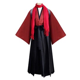 Wraith of East Men's Kendo Hakama Aikido Japanese Samurai Costume Judo Martial Arts Uniform Kendogi Kimono Cosplay Set Suit (L, 11-Red Top)