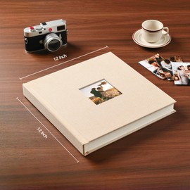 Pssoss 10 x 10 Inch DIY Scrapbook Album 40 Pages Linen Hardcover Kraft White Paper Scrap Book Photo Albums Memory Book for Baby Wedding Family Anniversary Photo Album (Beige, 40 pages)
