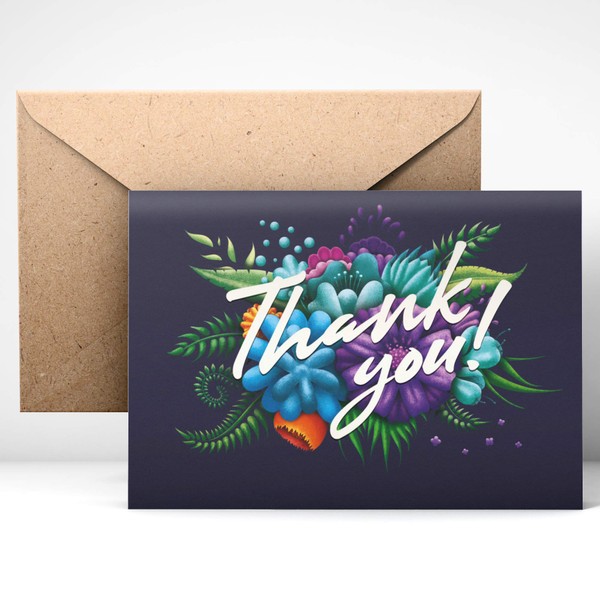 Thank You Cards (24pcs), Includes Blank Cards & Envelopes with Stickers, 4 x 6", New Floral Design (Model#2) Perfect for Any Occasion