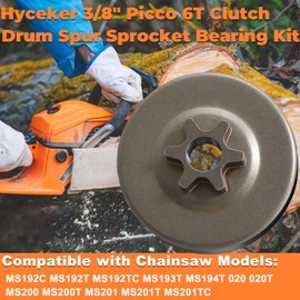 Hyceker 3/8" Picco 6T Clutch Drum Spur Sprocket Bearing Kit for Stihl MS192T MS193T MS194T MS200 MS200T MS201 MS201T MS201TC 020 020T Chainsaw 1137 640 2005, 1145 640 2010, 1129 640 2000