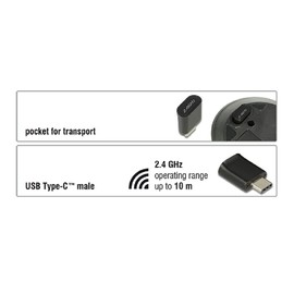 DeLOCK 12526 RF Wireless Optical 1000DPI Ambidextrous Black - mice (Ambidextrous, Optical, RF Wireless, 1000 DPI, 80 g, Black)