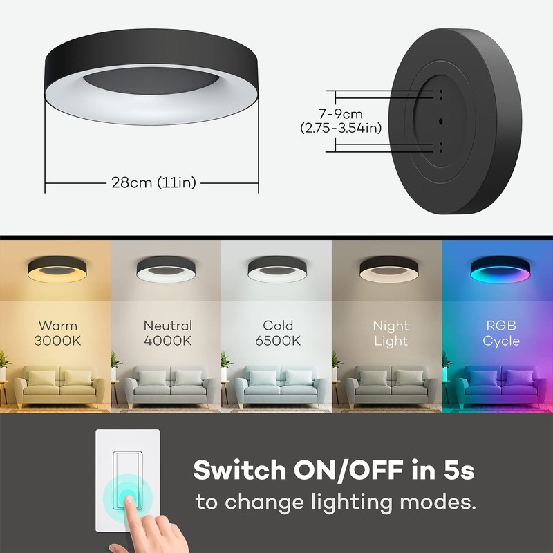 Annaror RGB Led Flush Mount Ceiling Light with Remote Control,