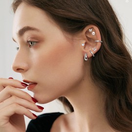 Stud and Hoop Earrings Set for Women 18K Gold Filled CZ Small Ball Studs Huggie Earrings Hypoallergenic Cartilage Earring Sets for Multiple Piercing, Cubic Zirconia, Cubic Zirconia