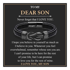 EYQV Son Gifts, Leather Bracelet Son Gifts for Teenage Boys, Unique Mens Gifts for Son Birthday Christmas Graduation, Son Gifts from Mum Dad