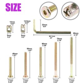 Swpeet 100Pcs M6 x 40/50/60/70/80mm Zinc Plated Hex Drive Socket Cap Furniture Barrel Screws Bolt Nuts Assortment Kit for Furniture Cots Beds Crib and Chairs