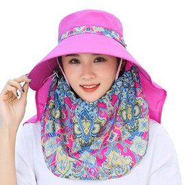 Women Sun Protection Hat Ponytail Neck Face Flap Cover Garden Summer Hats Travel Outdoor Fishing Visor Cap Chin Cord Sports M9099-hot-pink