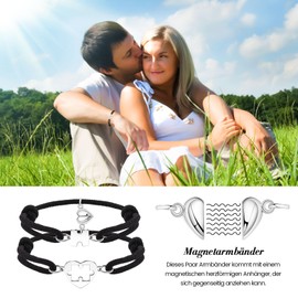 CheersLife Valentine's Day Gifts For Him Magnetic Partner Bracelets Partner Couples Gift Bracelets Couple Bracelets Friendship Bracelet Gifts Husband Wedding Birthday 2 Pieces, Stainless Steel, Bead