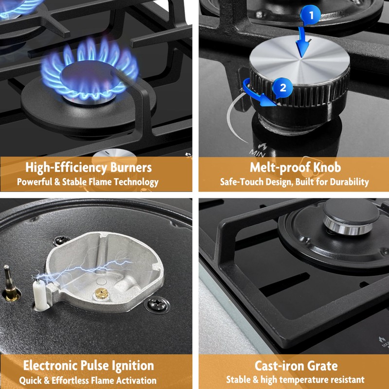 MOCIFI 2 Burner Gas Cooktop, 12 Inch Built-in Propane/LPG/NG Dual