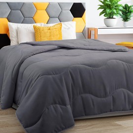 MEELUS Lightweight Comforter Cooling Duvet Insert Grey, All Season Breathable Twin Size Duvet, Soft Microfiber Summer Cool Down Alternative Winter Quilt with Corner Tabs, 64x88 inch