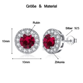 MASOP Stud Earrings 925 Silver Birthstone Earrings Round Cubic Zirconia Jewellery Gifts for Women Ladies Girls Birthday, Cubic Zirconia, Cubic Zirconia