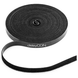 deleyCON 10 m Velcro Cable Ties Velcro Tape Roll 10 mm Wide Cable Management Cable Organiser Velcro Cable Tie Velcro Can Be Cut to Size Black