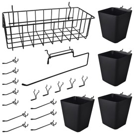 G.CORE Pegboard Accessories with Baskets Cups Hooks - 1/8" & 1/4" Peg Board Wall Tool Organizers, 21PC Peg Organizer Black Cups Kit Utility Holders & Hangers for Garage Craft Workbench Kitchen Office