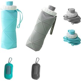 2 Botellas Deportivas Plegables + 2 Toallas Deportivas de Secado Rápido Vasos de Silicona sin BPA, Ideal para Gimnasio, Correr o Bicicleta, Perfecto para Regalar