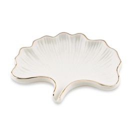 YoHyien Ceramic Soap Dish with Drainage, Ginkgo Leaf Shaped Soap Dish for Bathroom, Self Draining Soap Holder for Shower, Kitchen, and Sink, Keep Soap Dry & Easy Cleaning (White)