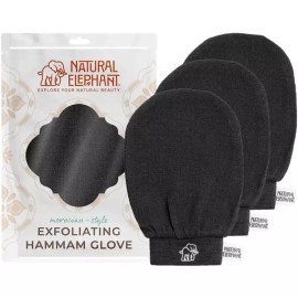 Natural Elephant 각질 제거 함맘 장갑 - 얼굴 및 바디 각질 제거 장갑 (퓨어 블랙 (3팩) [틸 뒷면 핑크 (3팩)] Natural Elephant Exfoliating Gloves - Face and Body Exfoliating Gloves (Pure Black (3-pack) [Teal Back Pink (3-pack)]