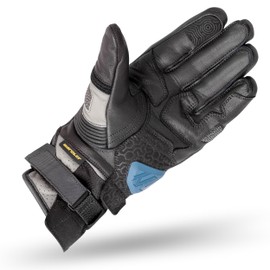 WARDLER Motorcycle Gloves for Men, Full-Grain Goat Leather, Atlas, Men's Biker Gloves, TPU Knuckle Protection, Riding Racing, Touchscreen, Wrist (Black-Blue-Grey, Medium)