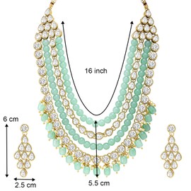 Aheli Mint Gold Plated Kundan Long Necklace Earring Indian Traditional Jewelry Set Gift for Women