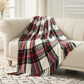 EVERGRACE Stewart Christmas Plaid Chenille Throw Blanket for Couch, Super Soft Cozy Tartan Checkered Throw Blanket with Tassels, Lightweight Plush Chenille Knit Throw for Christmas Decor, 50”x60”