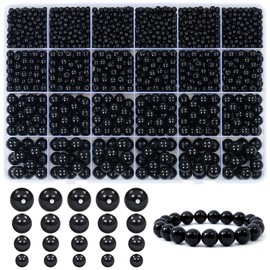 Dotilili Pack of 1890 Black Craft Beads, 4/6/8/10 mm Beads with Hole, Round Beads for Threading, Artificial Beads Set for Bracelets, Necklaces, Jewellery Making, Eyes for Dolls, DIY Making, Craft