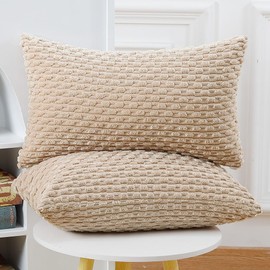 Madizz Pack of 2 Boho Corduroy Cushion Covers 12x20 inch, 30x50 cm, Beige Soft Decorative Throw Pillow Covers for Bedroom Sofa Pillow Shell