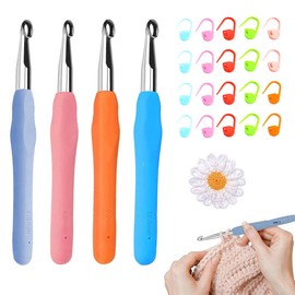 4-teiliges Häkelnadelset mit weichem Griff hochwertige Häkelnadeln aus Aluminium glatte und leichte Stricknadeln professionelle Häkelwerkzeuge aus Gummimetall (inkl. 20 Markierungshaken).