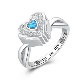925 Sterling Silver Angel Wings Cremation Urn Ring Keepsake Loved Ones Ashes Cubic Zirconia Heart Memorial Jewelry Funeral Gift for Women
