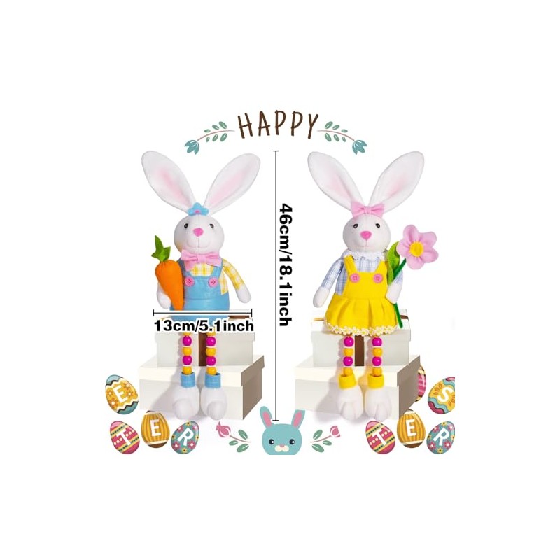 Set of 2 Easter Decorations for Home- Easter Bunny Couple