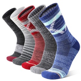 Merino Wool Socks for Women Men Thermal Winter Warm Hiking Crew Boot Work Thick Cozy Gift Socks Stocking Stuffers 5 Pairs(Purplish Blue Grey,L)