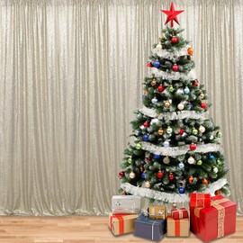 WISPET Champagne Sequin Backdrop Curtains 2 Panels 4FTx8FT Glitter Champagne Photo Backdrop Drapes Party Wedding Baby Shower Curtain Sparkle Photography Background