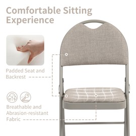 HOMEFUN Folding Chairs with Cushion Padded Folding Chairs 6 Pack Portable and Assembled Folding Foldable Dining Chairs for Guests Kitchen Office Wedding Party Khaki