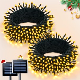 JMEXSUSS 2 Pack Solar Christmas Lights Outdoor Waterproof, Total 66 FT 200 LED Solar String Lights Outdoor, Twinkle Light for Christmas Tree Outside Garden Yard Xmas Decor(Warm White)