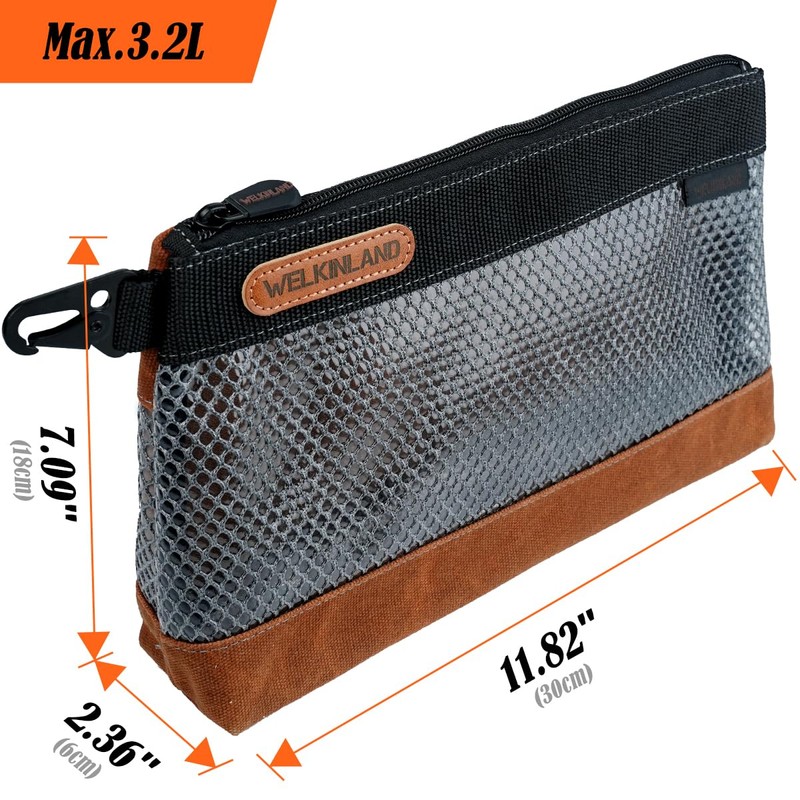 WELKINLAND 12-Inch Waxed Canvas Tool Pouches, 4PCS-Set Clear Tool Pouch,