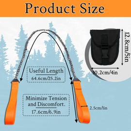 MultiValue Pocket Chainsaw, 24 Inch Durable Foldable Hand Chainsaw, 11 Bi-Directional Saw Teeth Wire Saw Rope with Bag Belt Bag for Camping Outdoor Accessories (A, Orange)