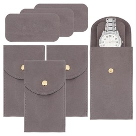 BENECREAT 4 Pcs Portable Velvet Watch Pouch, Grey Watch Travel Bag, 13x7.5cm Watch Storage Bag for Men and Women Watch Protection