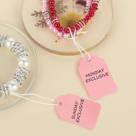 200 Pieces Small Gift Tags with String Attached, 1.4x1.8 Inch Paper Hang Price Display Labels Jewelry Price Tags with String Attached for DIY Craft Products Clothes Jewelry Pricing Retail, Pink