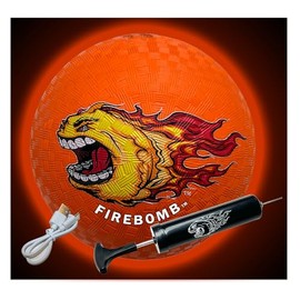 FIREBOMB™ - USB Rechargeable LED - Rubber DodgeBomb™ Playground Ball - 8.5 inch - Orange - Outdoor Fun Four Square Handball Dodgeball Kids Recess Sports Activity